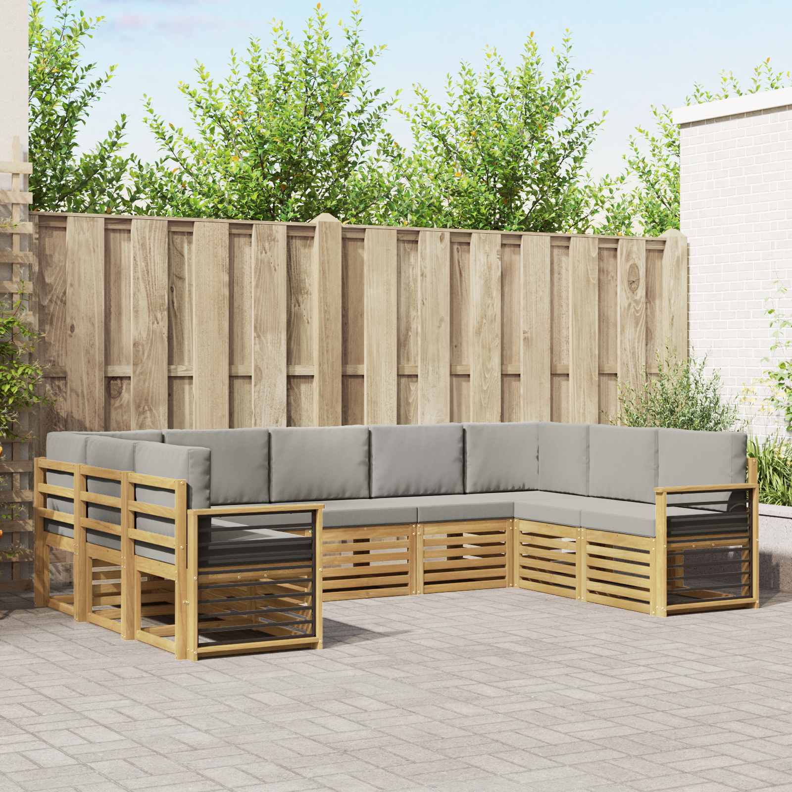 vidaXL Sofa-Sets 9 pcs Natuurlijk en Crème Massief Acaciahout