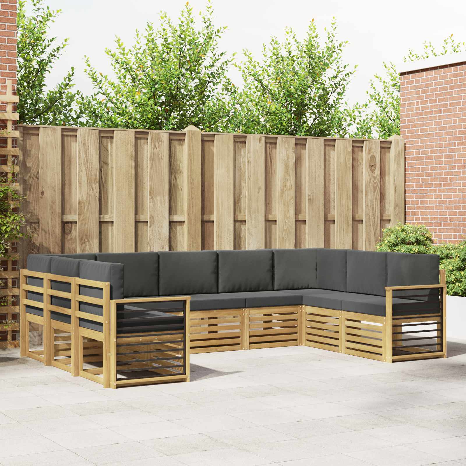 vidaXL Sofa-Sets 9 pcs Natuurlijk en Crème Massief Acaciahout