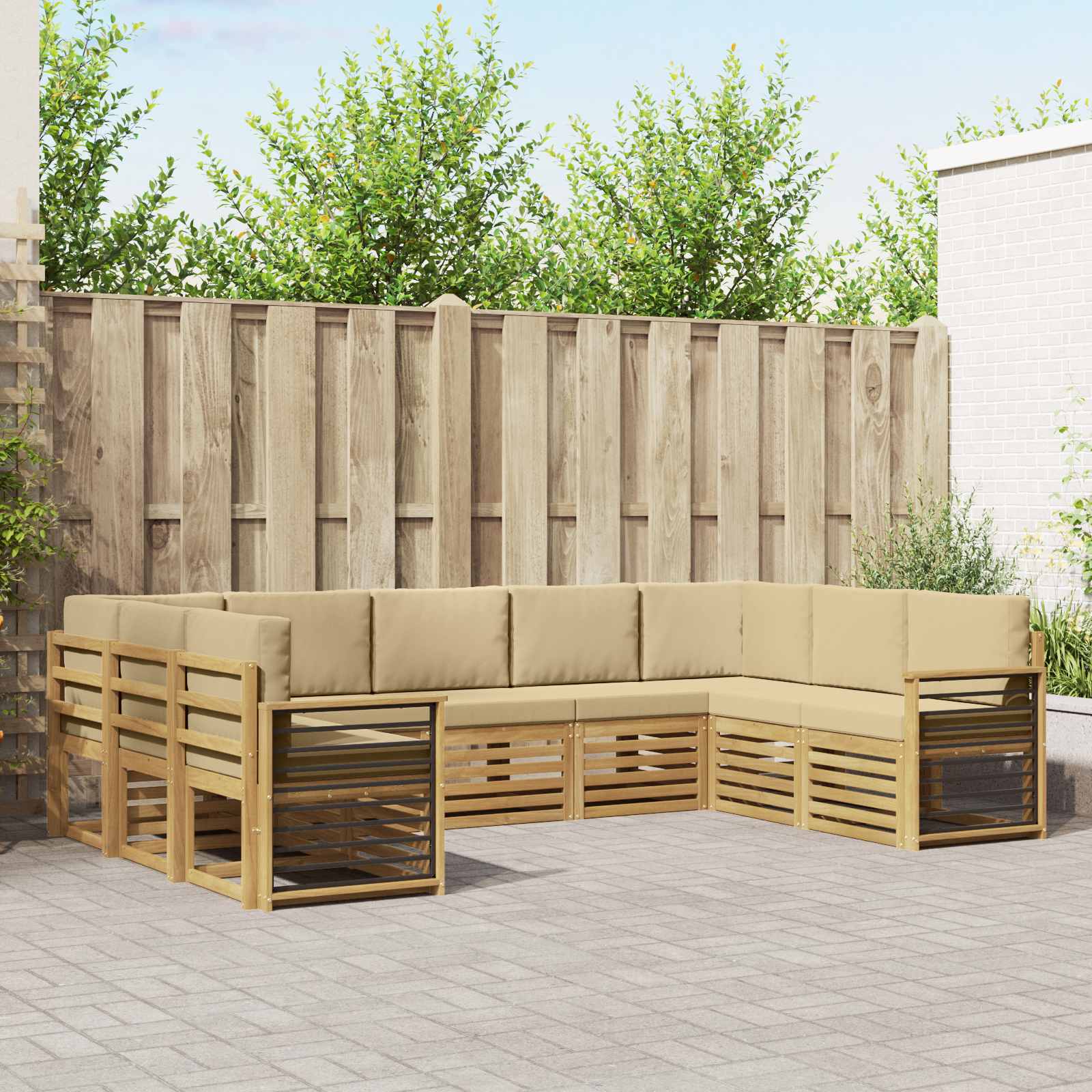 vidaXL Sofa-Sets 9 pcs Natuurlijk en Crème Massief Acaciahout