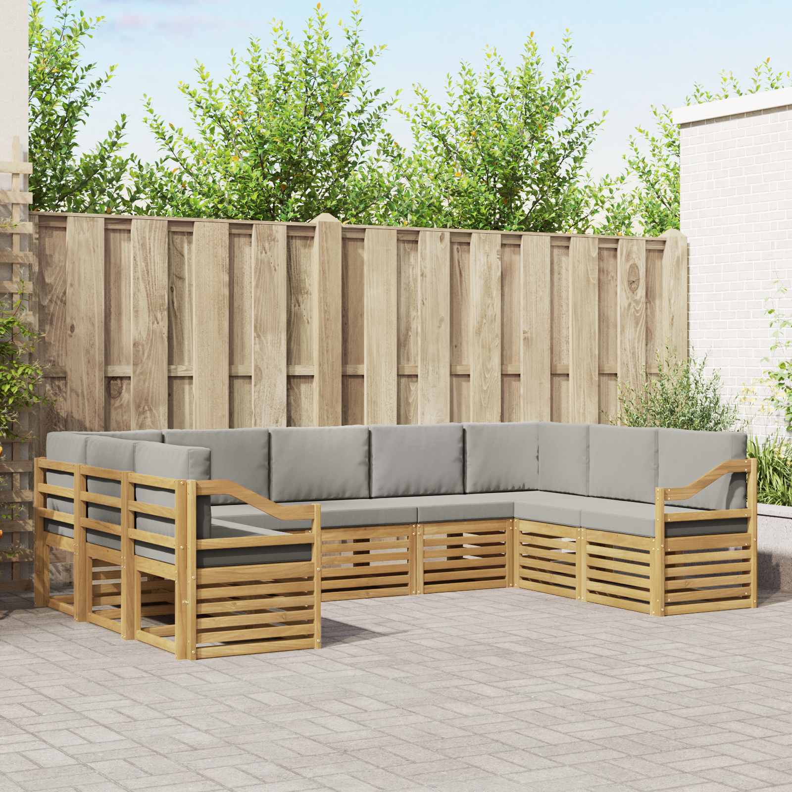 vidaXL Sofa-Sets 9 pcs Natuurlijk en Crème Massief Acaciahout