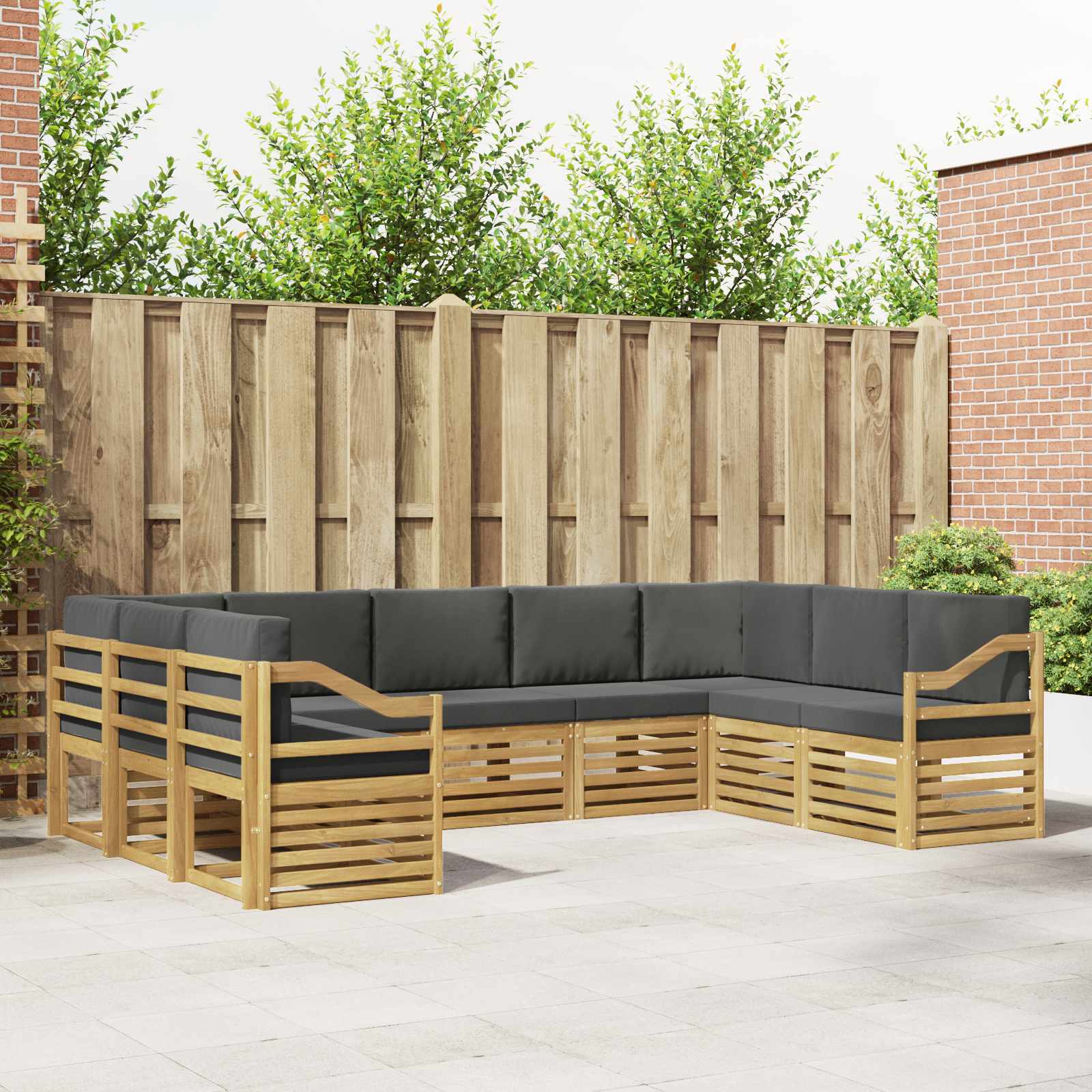vidaXL Sofa-Sets 9 pcs Natuurlijk en Crème Massief Acaciahout