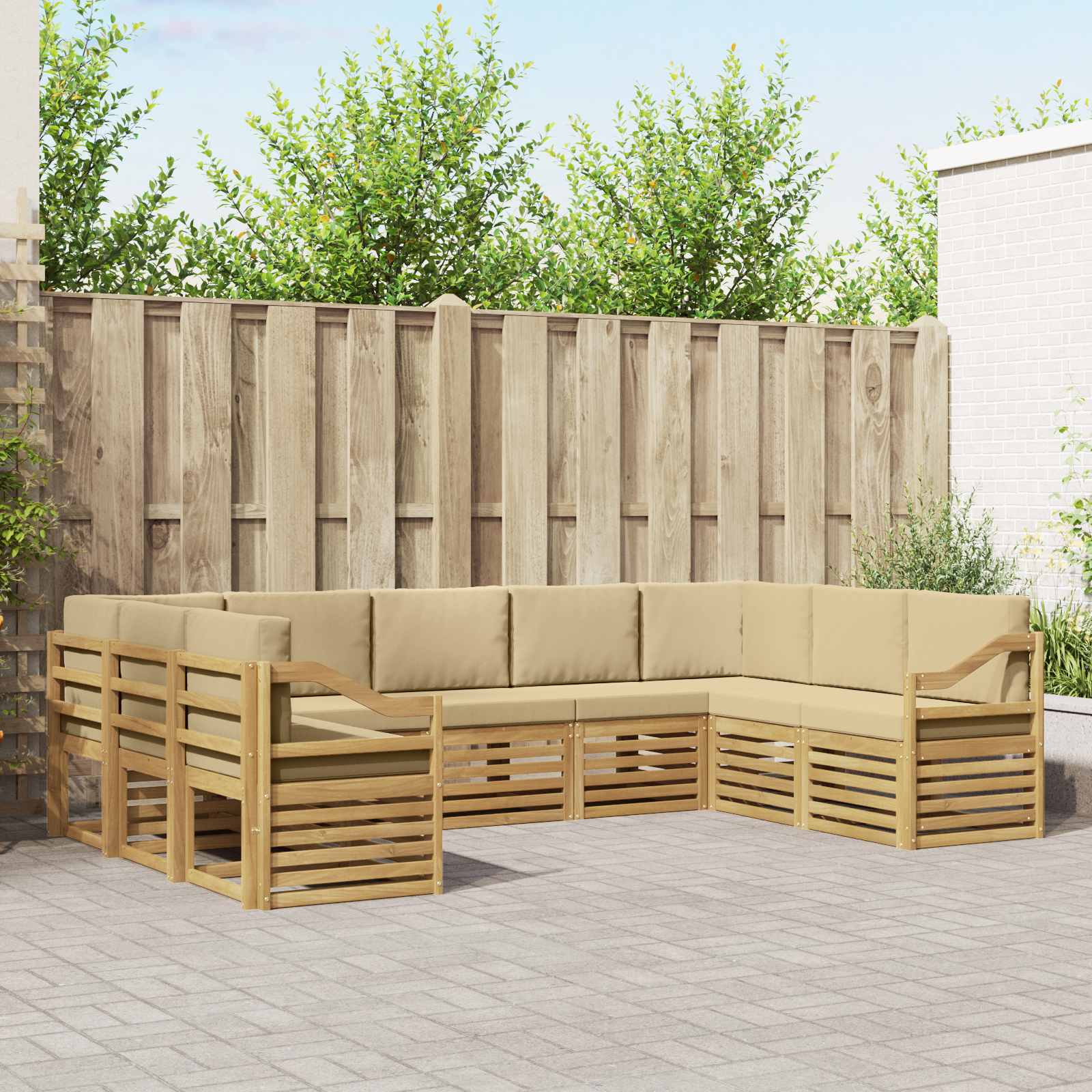 vidaXL Sofa-Sets 9 pcs Natuurlijk en Crème Massief Acaciahout