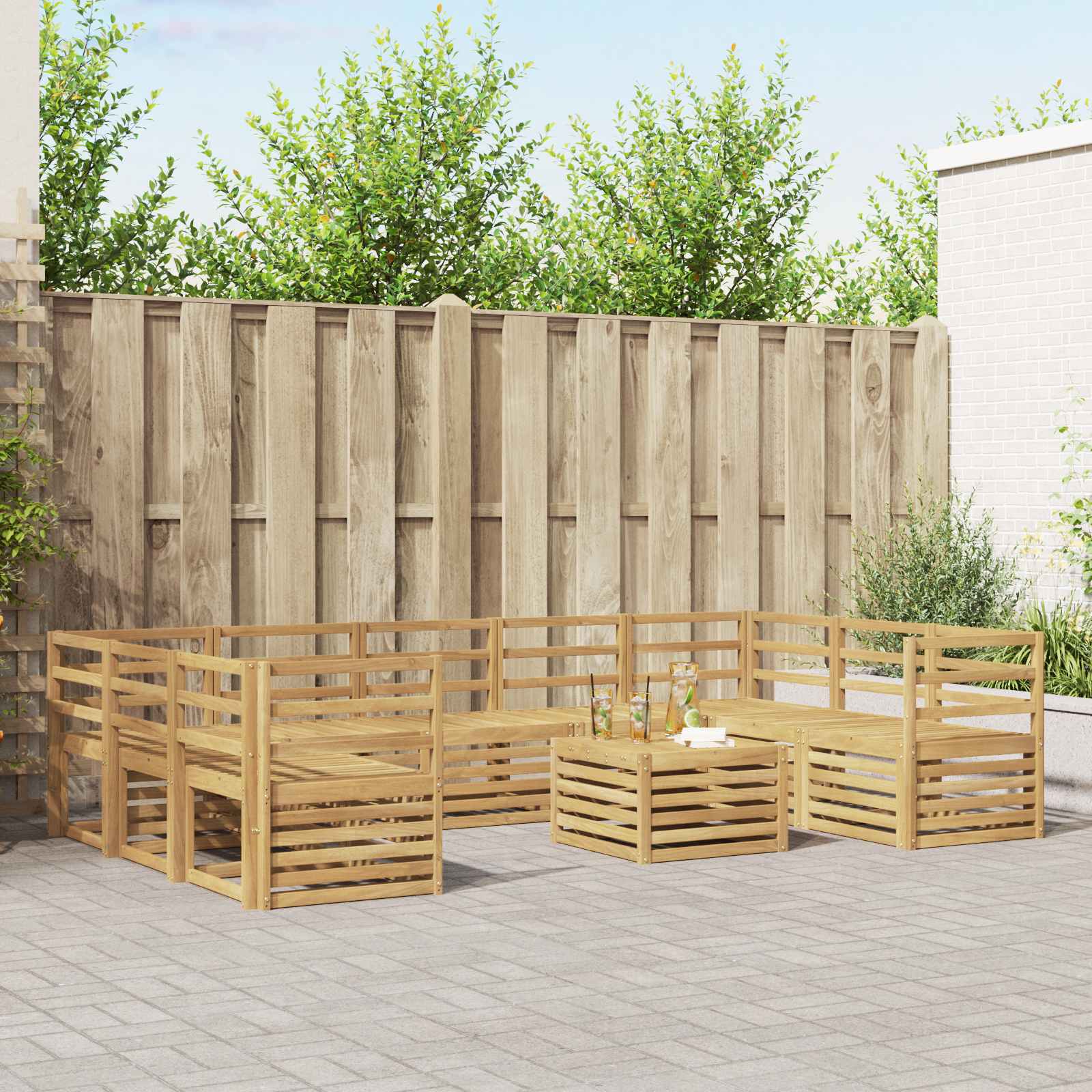 vidaXL Sofa-Sets 10 pcs Natuurlijk en Crème Massief Acaciahout