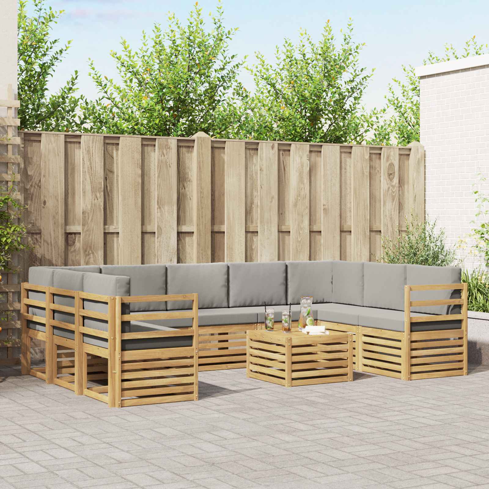 vidaXL Sofa-Sets 10 pcs Natuurlijk en Crème Massief Acaciahout
