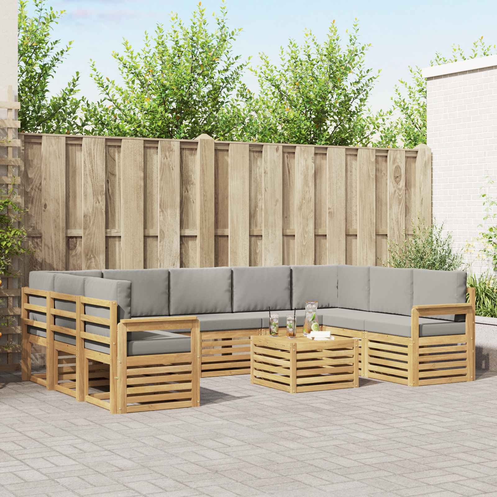 vidaXL Sofa-Sets 10 pcs Natuurlijk en Crème Massief Acaciahout