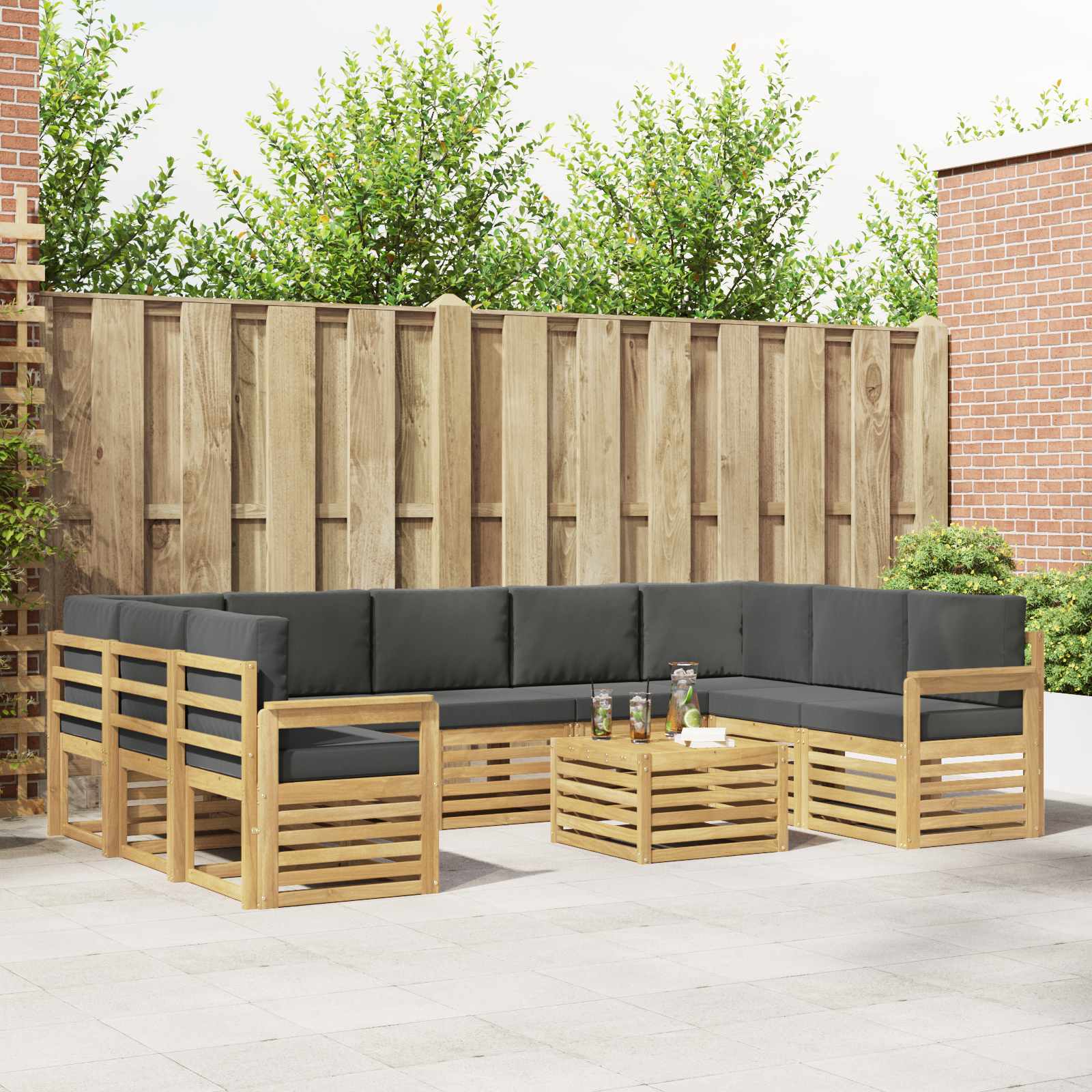 vidaXL Sofa-Sets 10 pcs Natuurlijk en Crème Massief Acaciahout