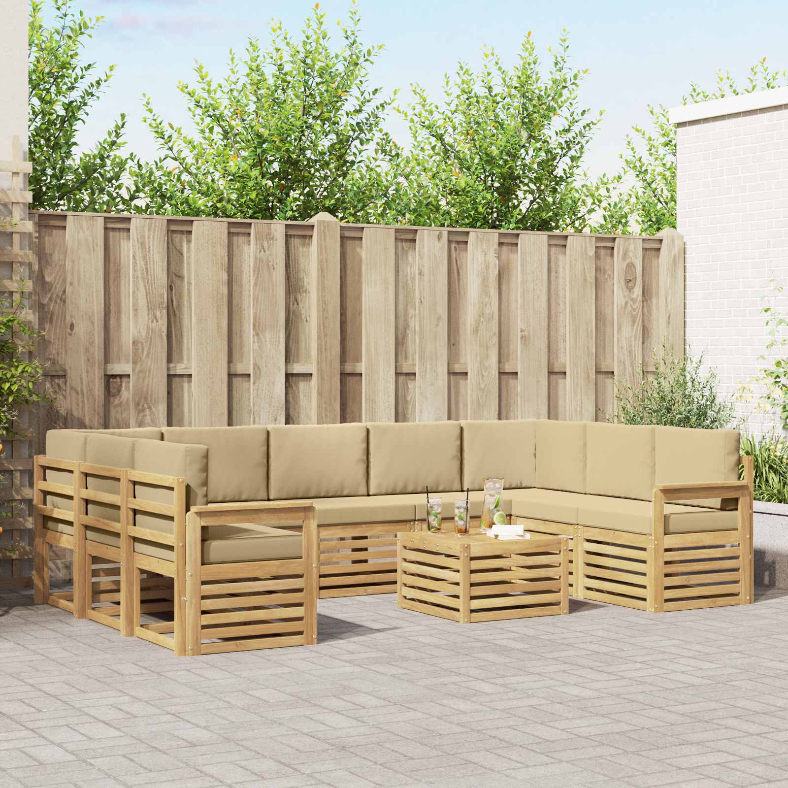 vidaXL Sofa-Sets 10 pcs Natuurlijk en Crème Massief Acaciahout