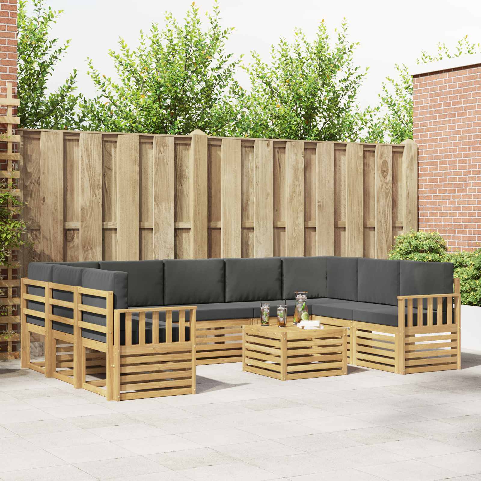 vidaXL Sofa-Sets 10 pcs Natuurlijk en Crème Massief Acaciahout