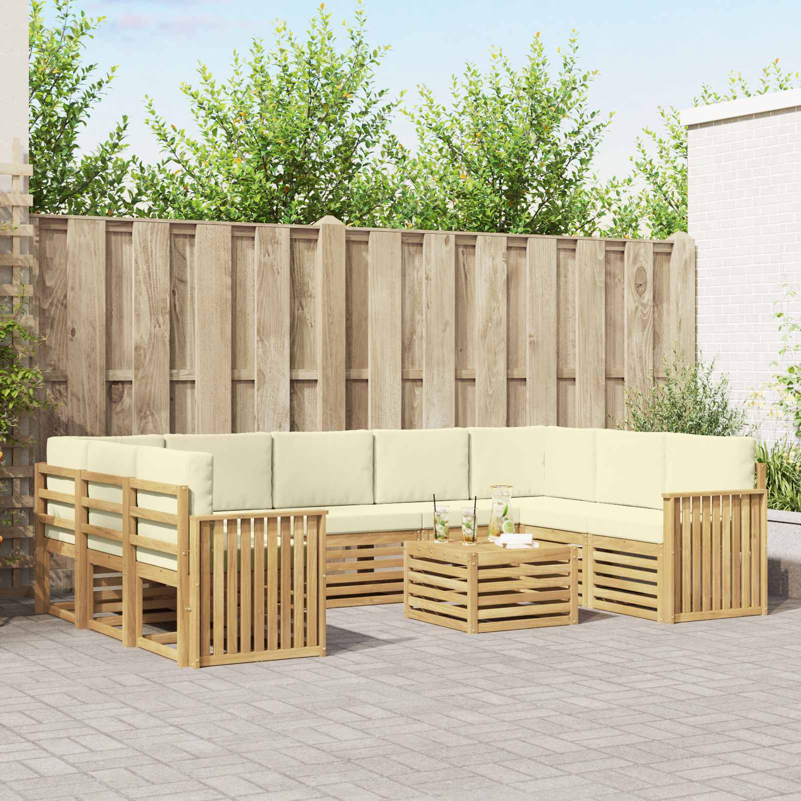 vidaXL Sofa-Sets 10 pcs Natuurlijk en Crème Massief Acaciahout