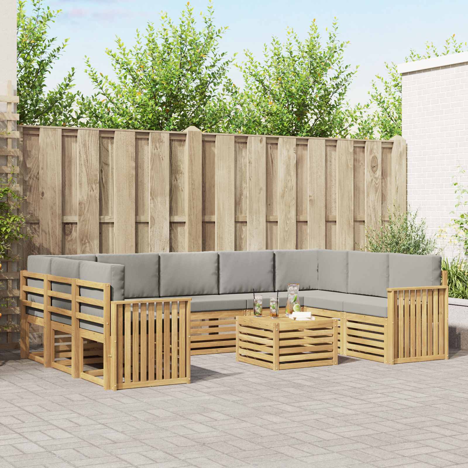 vidaXL Sofa-Sets 10 pcs Natuurlijk en Crème Massief Acaciahout