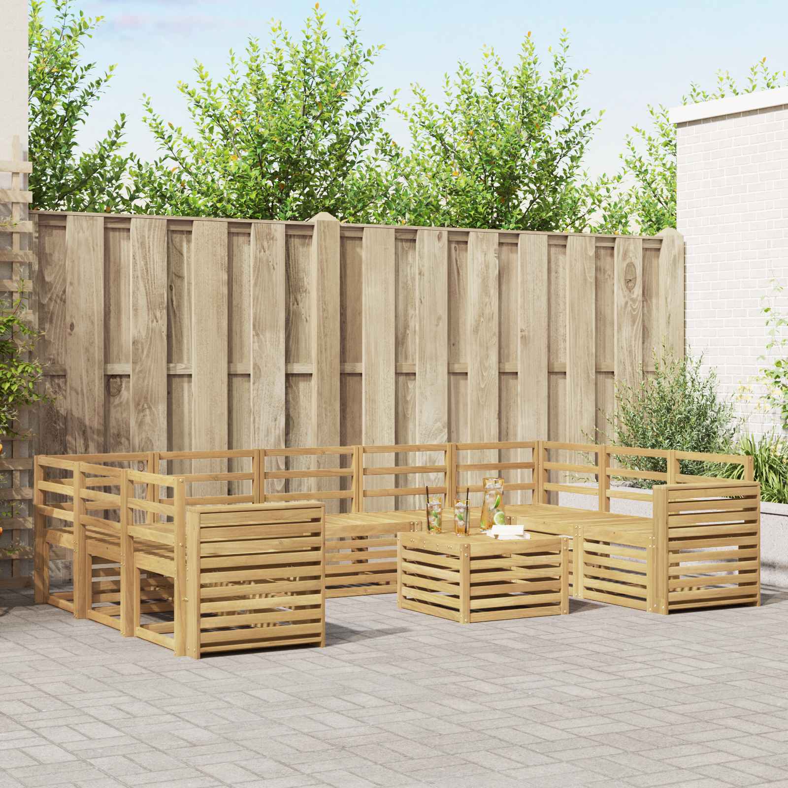 vidaXL Sofa-Sets 10 pcs Natuurlijk en Crème Massief Acaciahout