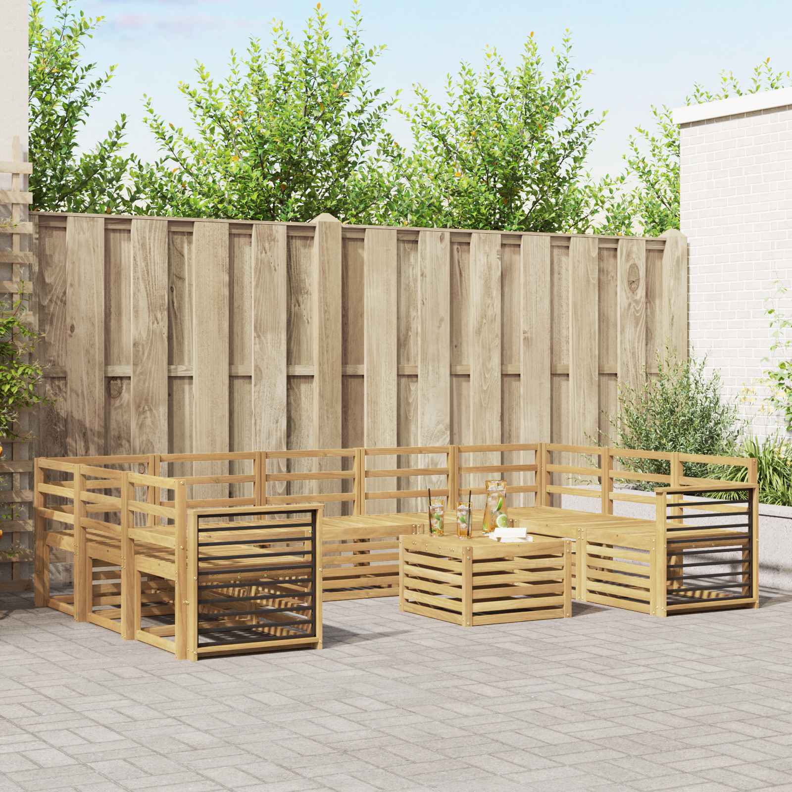 vidaXL Sofa-Sets 10 pcs Natuurlijk en Crème Massief Acaciahout