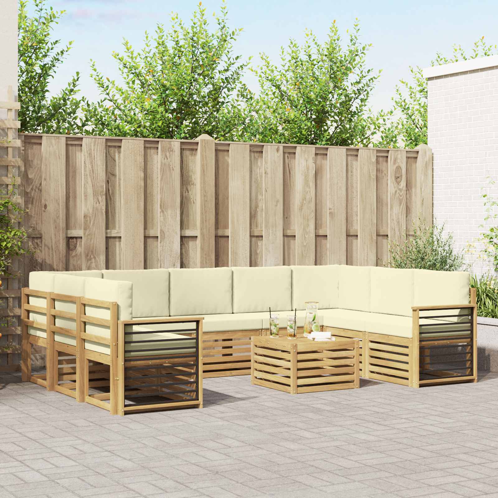 vidaXL Sofa-Sets 10 pcs Natuurlijk en Crème Massief Acaciahout
