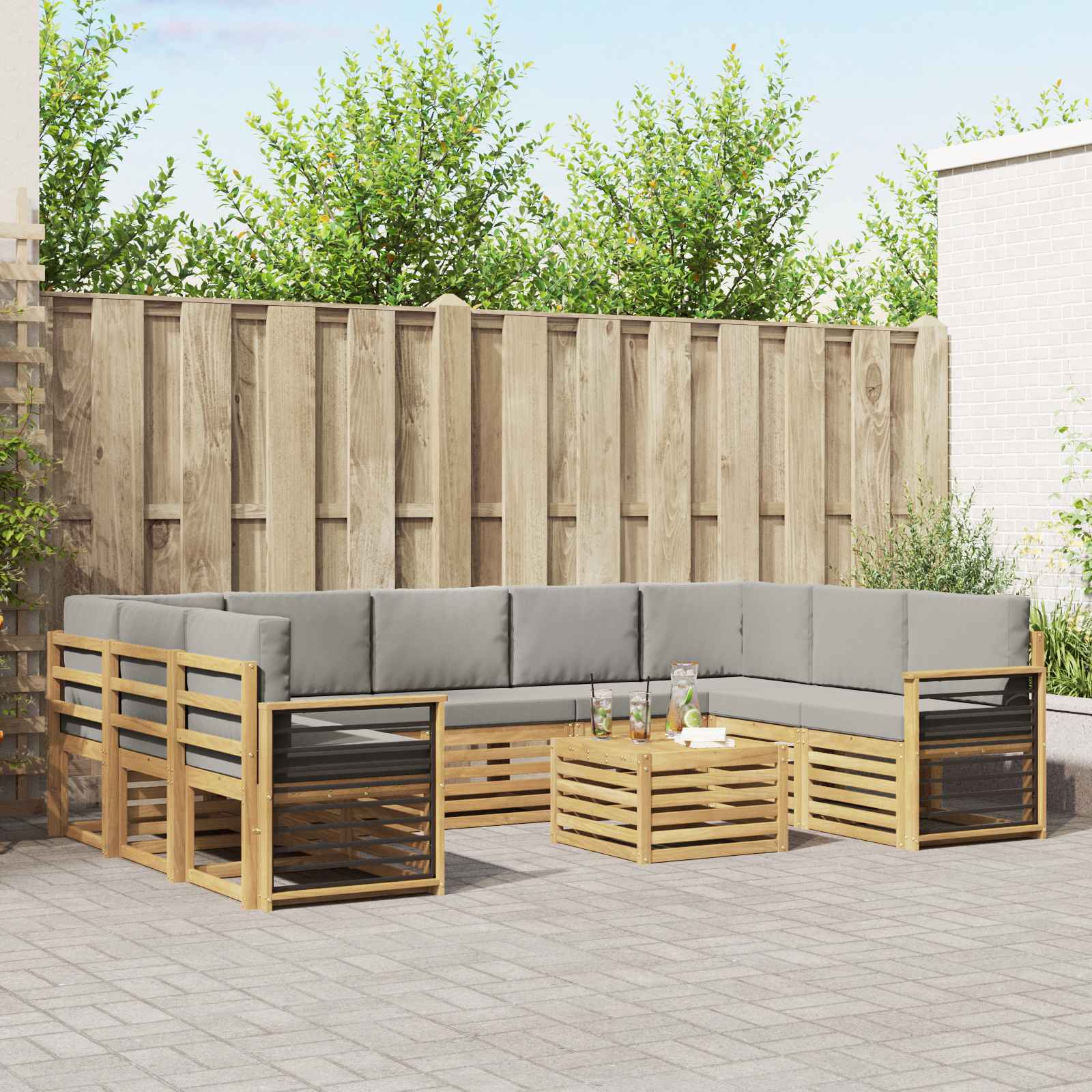 vidaXL Sofa-Sets 10 pcs Natuurlijk en Crème Massief Acaciahout