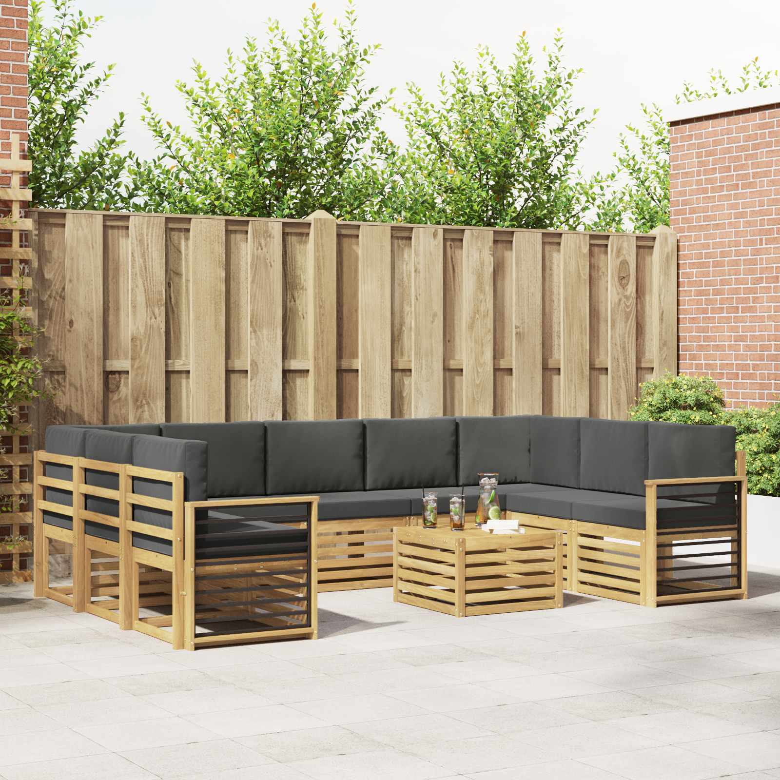 vidaXL Sofa-Sets 10 pcs Natuurlijk en Crème Massief Acaciahout