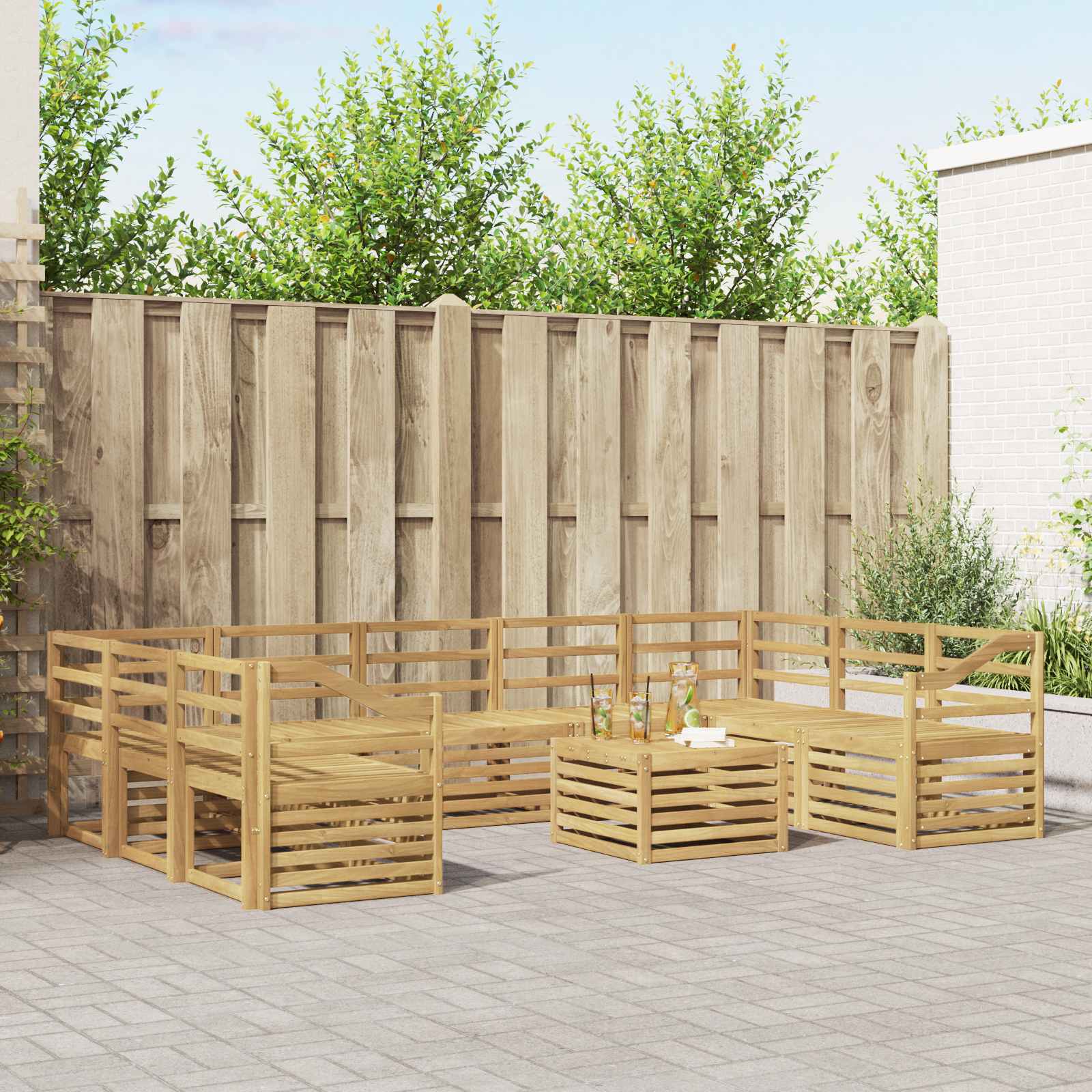 vidaXL Sofa-Sets 10 pcs Natuurlijk en Crème Massief Acaciahout