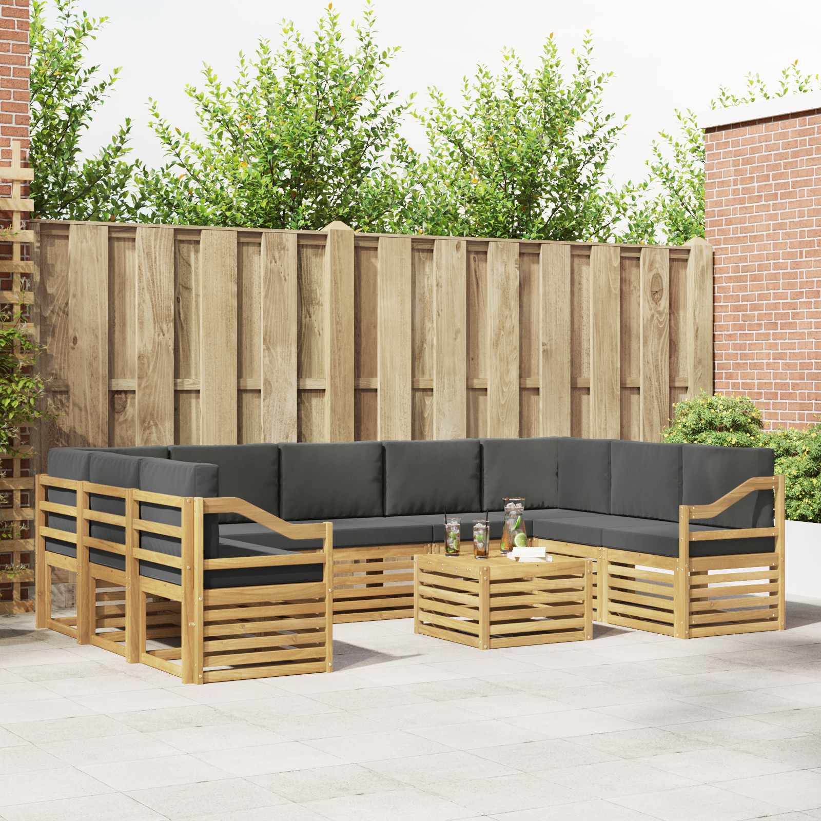 vidaXL Sofa-Sets 10 pcs Natuurlijk en Crème Massief Acaciahout