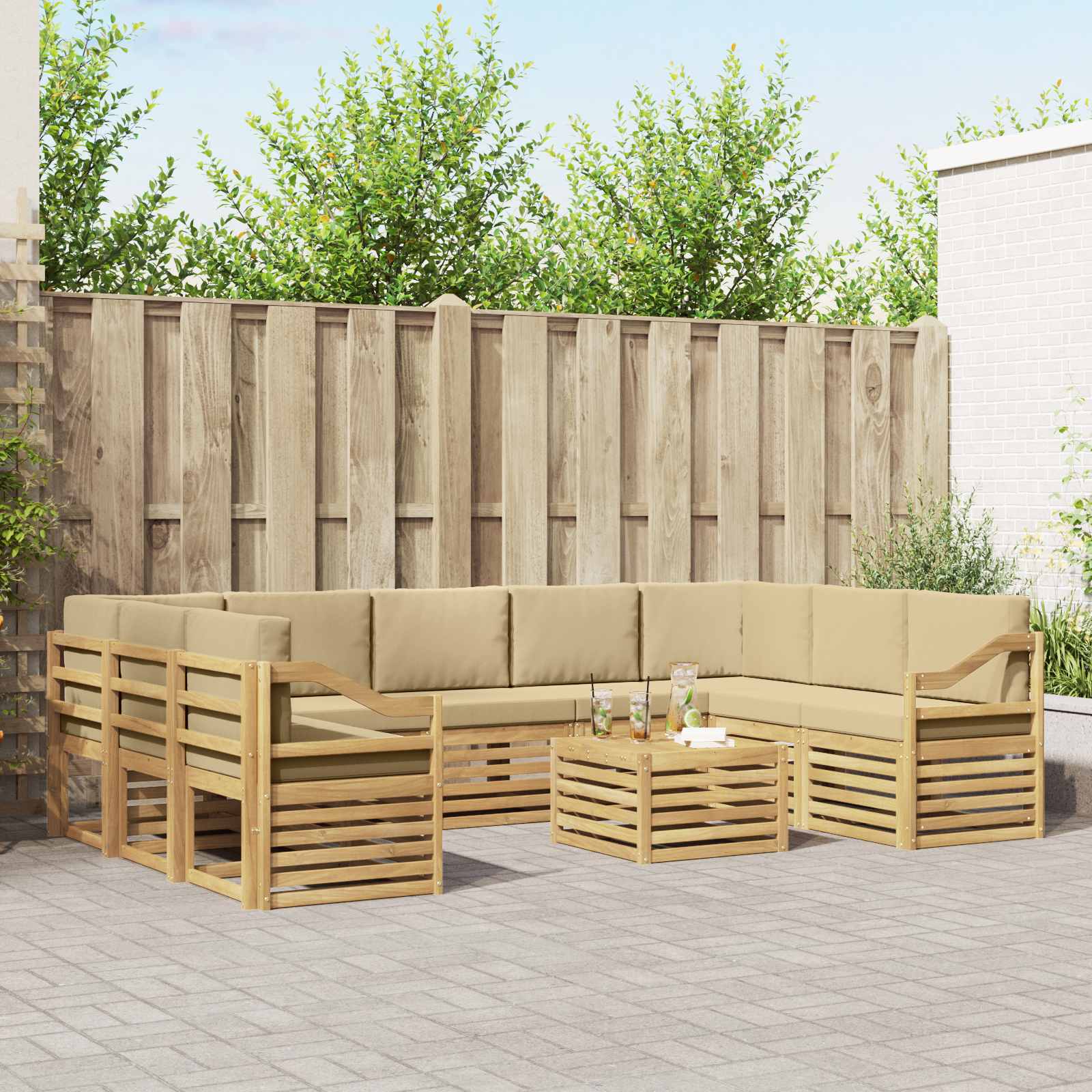vidaXL Sofa-Sets 10 pcs Natuurlijk en Crème Massief Acaciahout