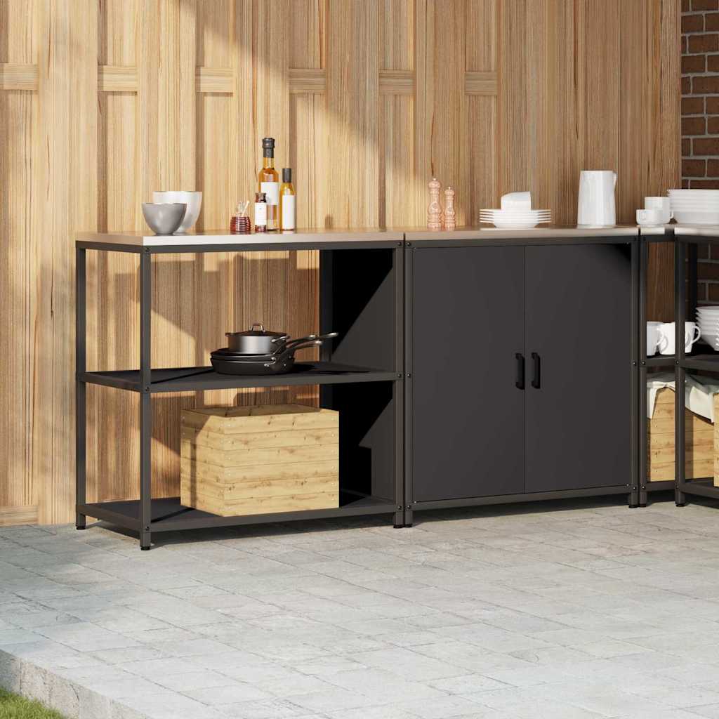 vidaXL Keukenopslag set 2 pcs Zwart 180 x 50 x 92 cm Koudgewalst staal