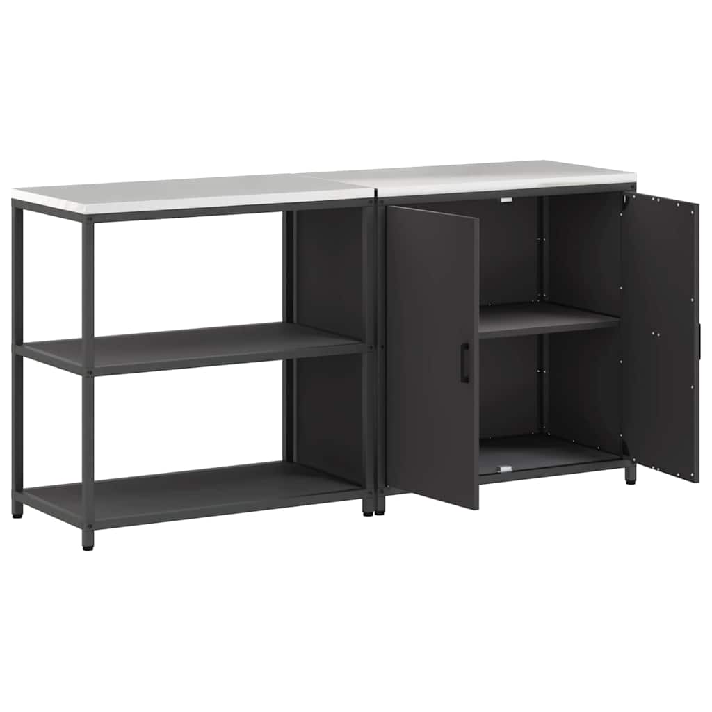 vidaXL Keukenopslag set 2 pcs Zwart 180 x 50 x 92 cm Koudgewalst staal