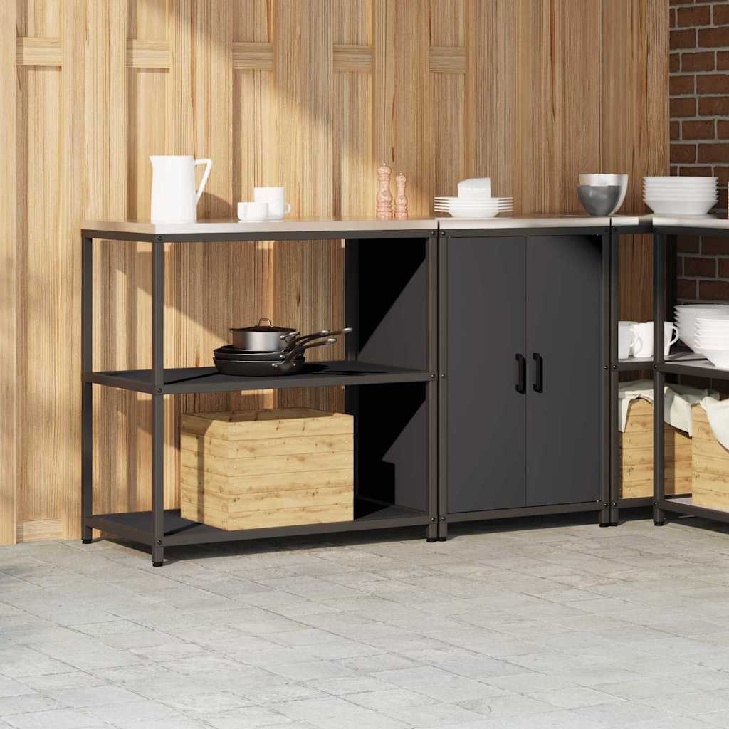 vidaXL Keukenopslag set 2 pcs Zwart 150 x 50 x 92 cm Koudgewalst staal