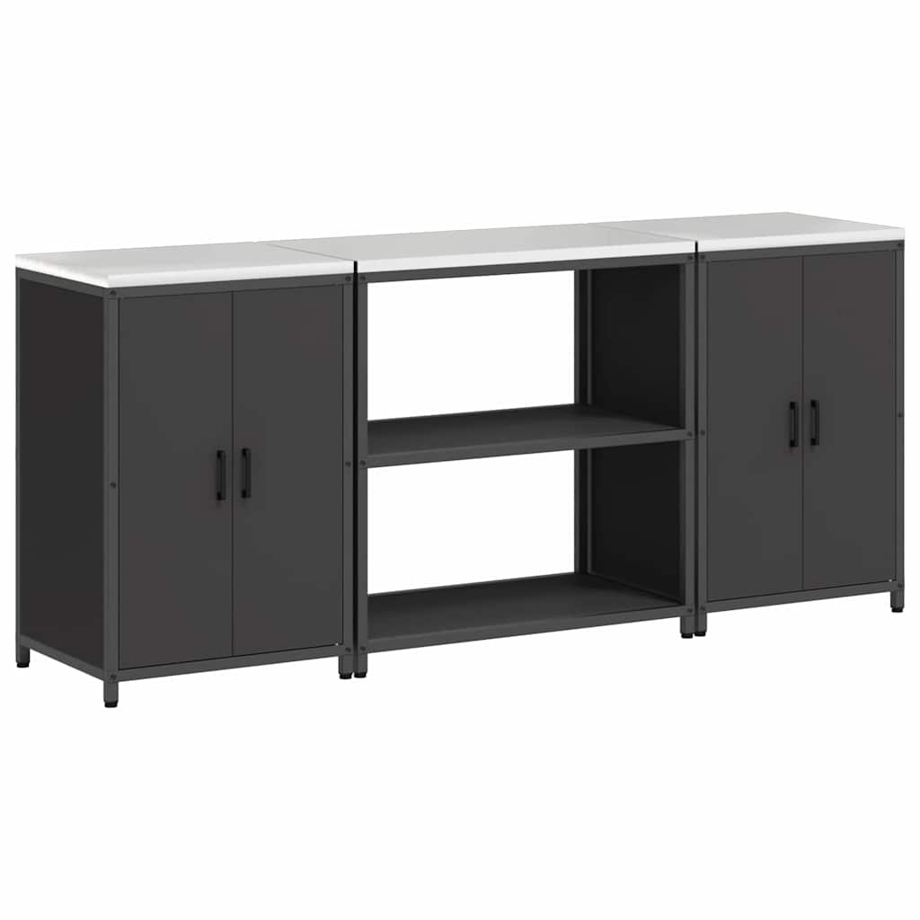 vidaXL Keukenopslag set 3 pcs Zwart 210 x 50 x 92 cm Koudgewalst staal