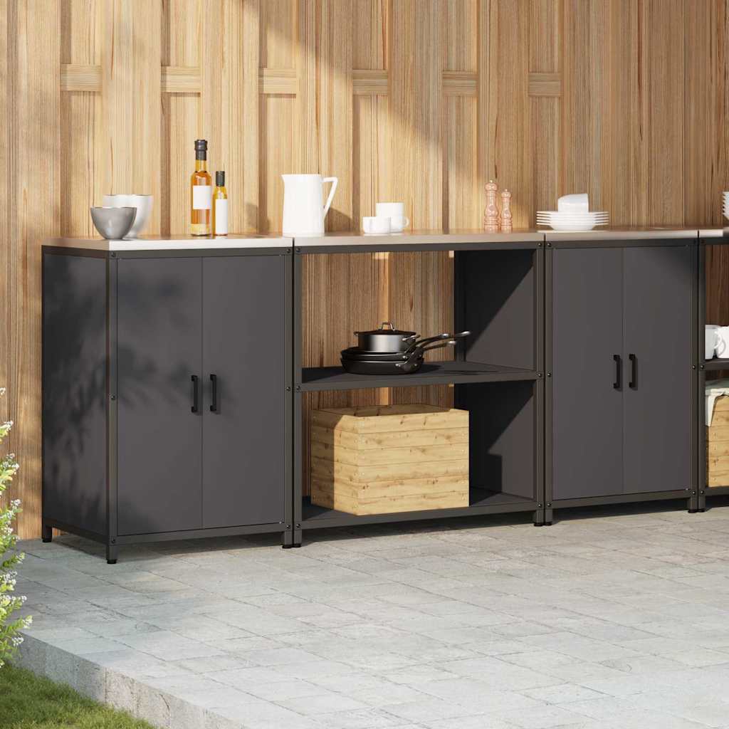 vidaXL Keukenopslag set 3 pcs Zwart 210 x 50 x 92 cm Koudgewalst staal