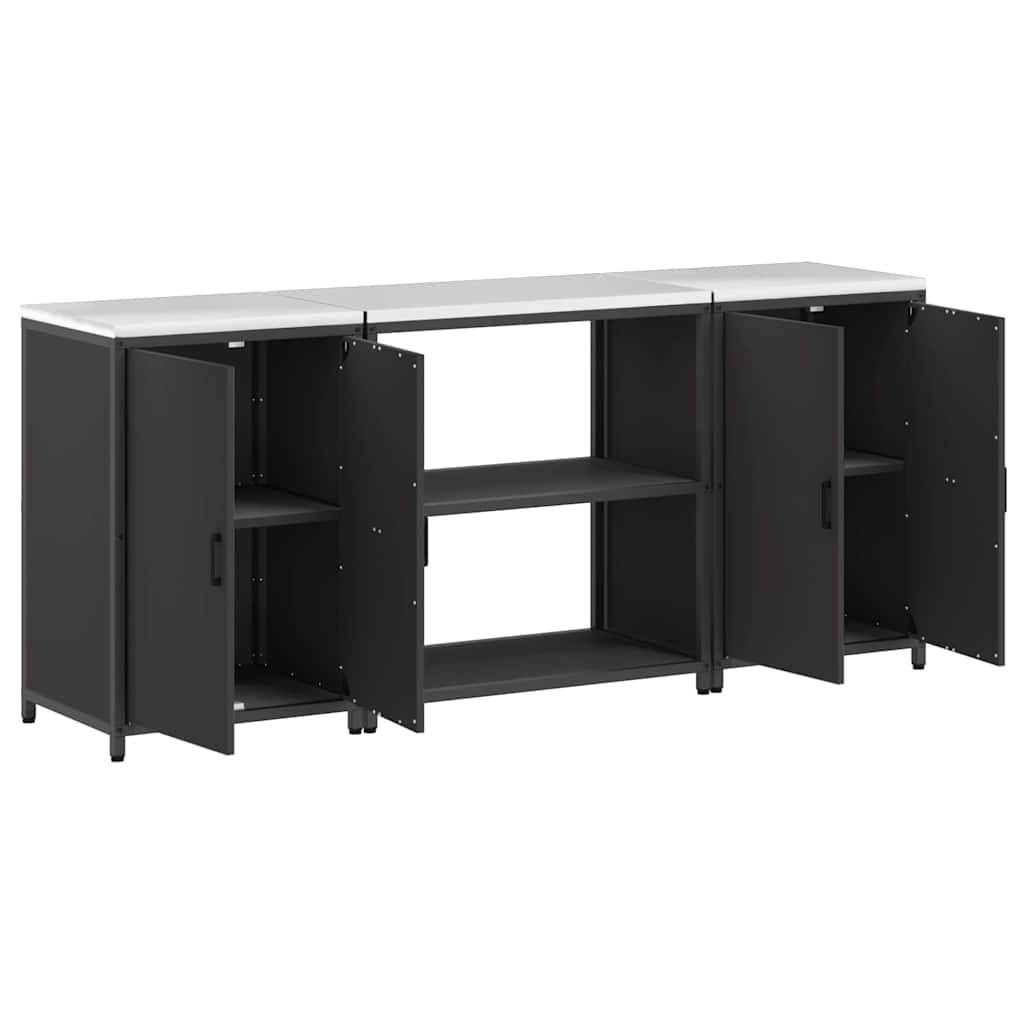 vidaXL Keukenopslag set 3 pcs Zwart 210 x 50 x 92 cm Koudgewalst staal