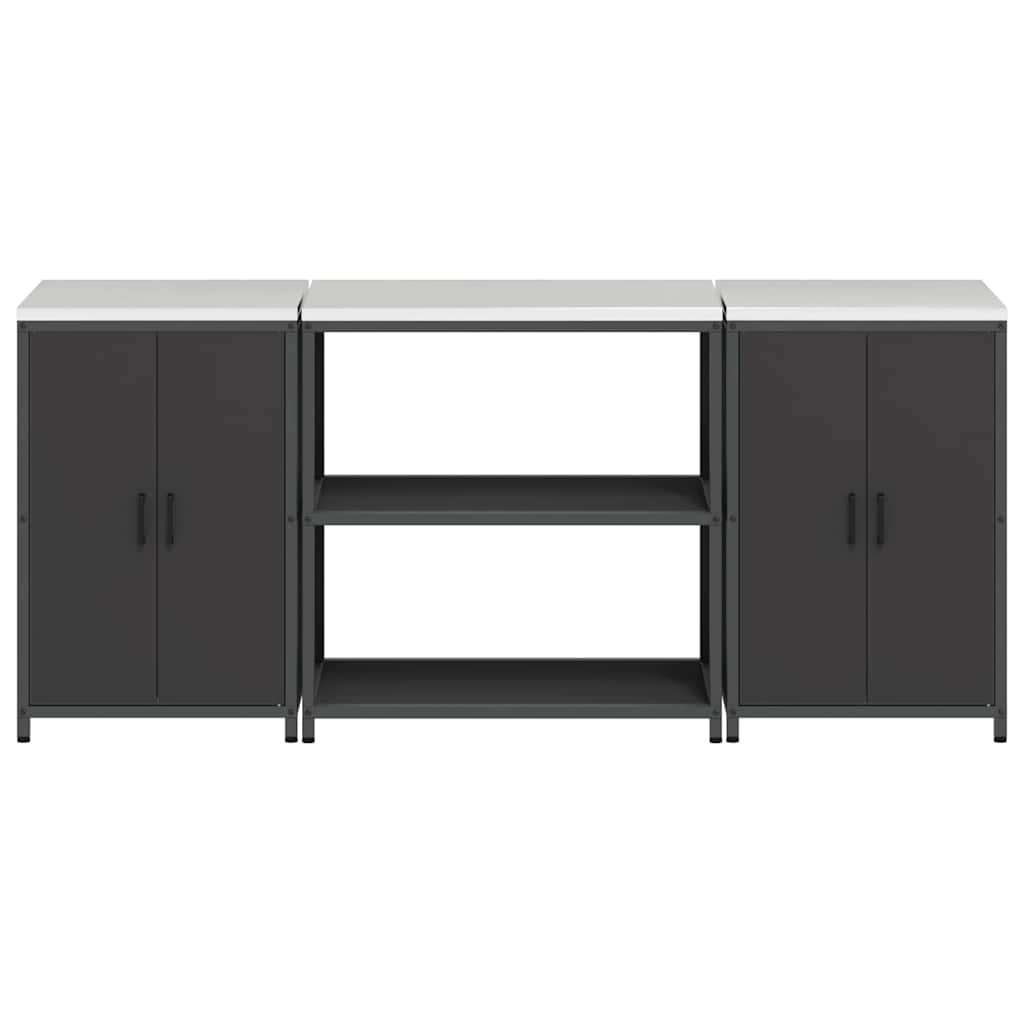 vidaXL Keukenopslag set 3 pcs Zwart 210 x 50 x 92 cm Koudgewalst staal
