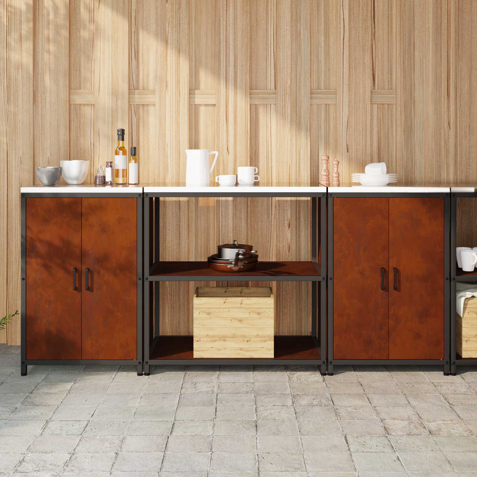 vidaXL Keukenopslag set 3 pcs Zwart 210 x 50 x 92 cm Koudgewalst staal