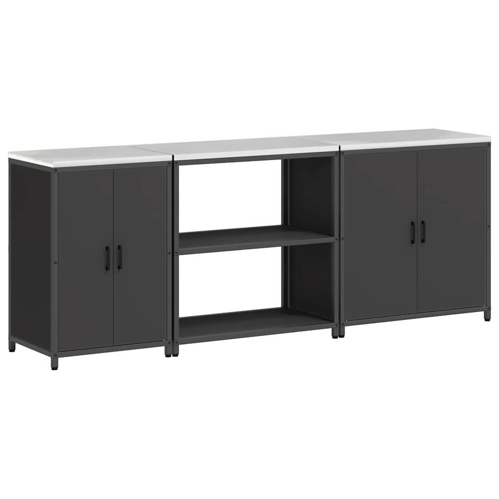 vidaXL Keukenopslag set 3 pcs Zwart 240 x 50 x 92 cm Koudgewalst staal