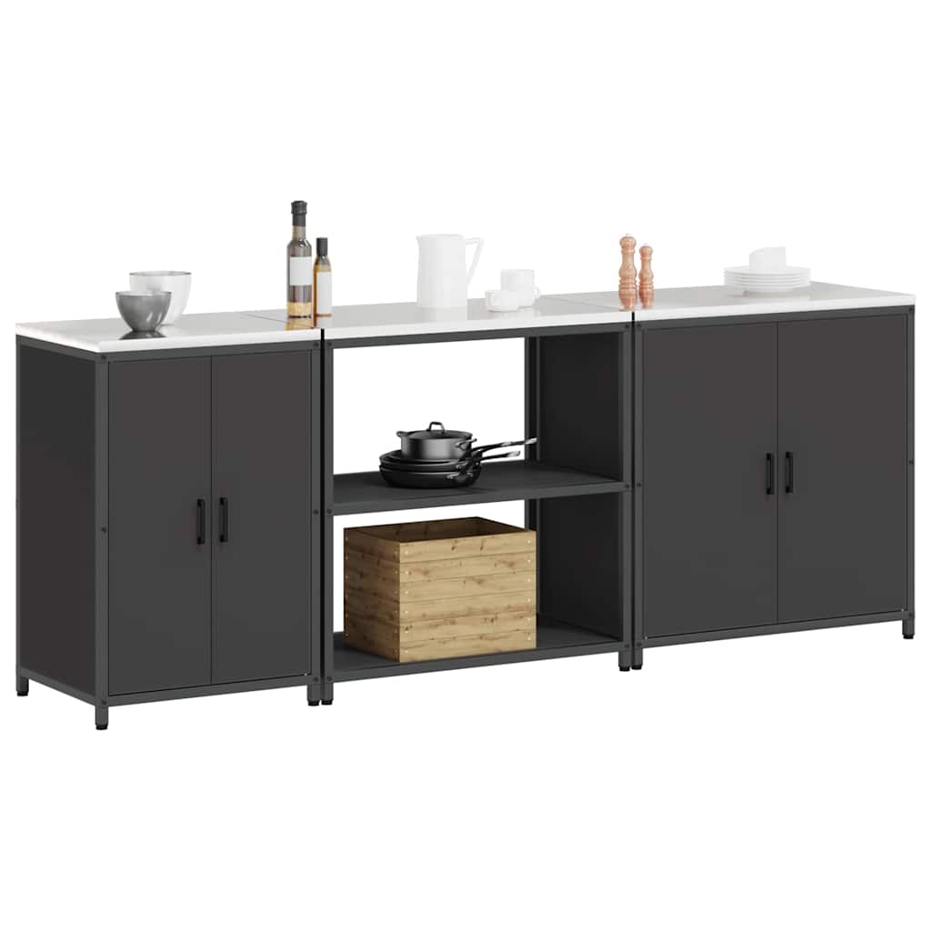 vidaXL Keukenopslag set 3 pcs Zwart 240 x 50 x 92 cm Koudgewalst staal