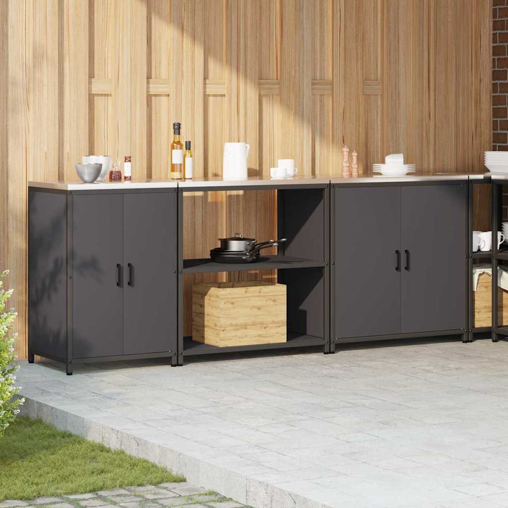 vidaXL Keukenopslag set 3 pcs Zwart 240 x 50 x 92 cm Koudgewalst staal