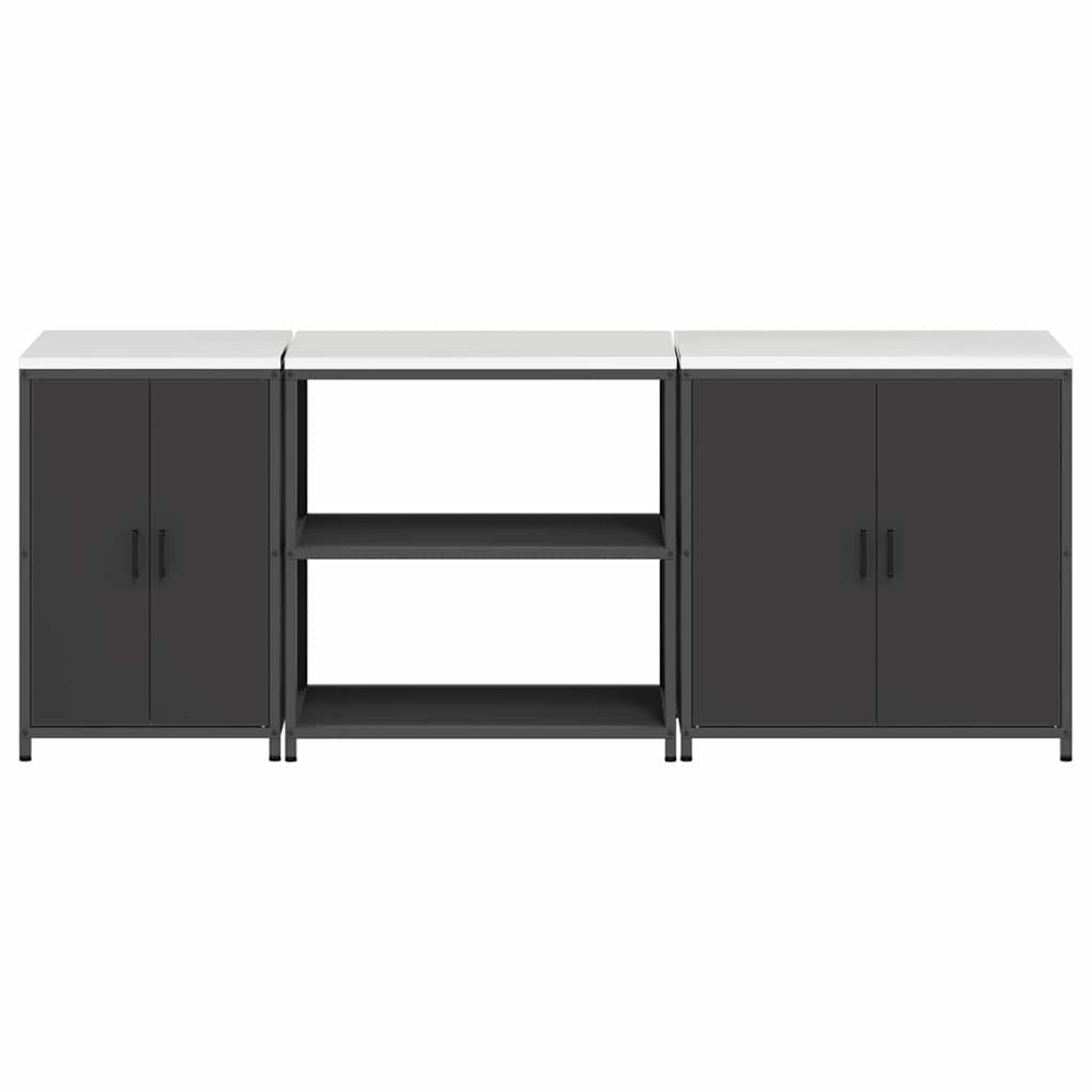 vidaXL Keukenopslag set 3 pcs Zwart 240 x 50 x 92 cm Koudgewalst staal