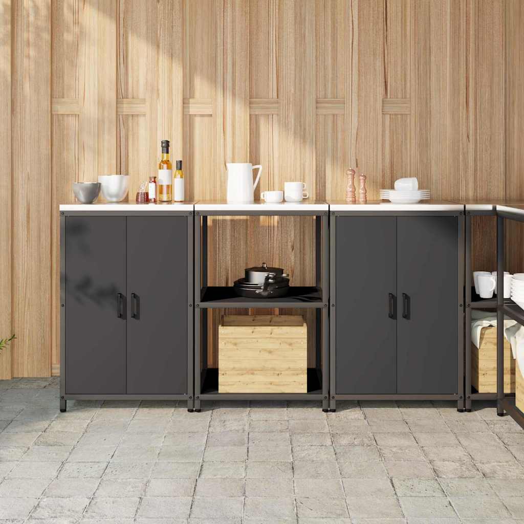 vidaXL Keukenopslag set 3 pcs Zwart 210 x 50 x 92 cm Koudgewalst staal
