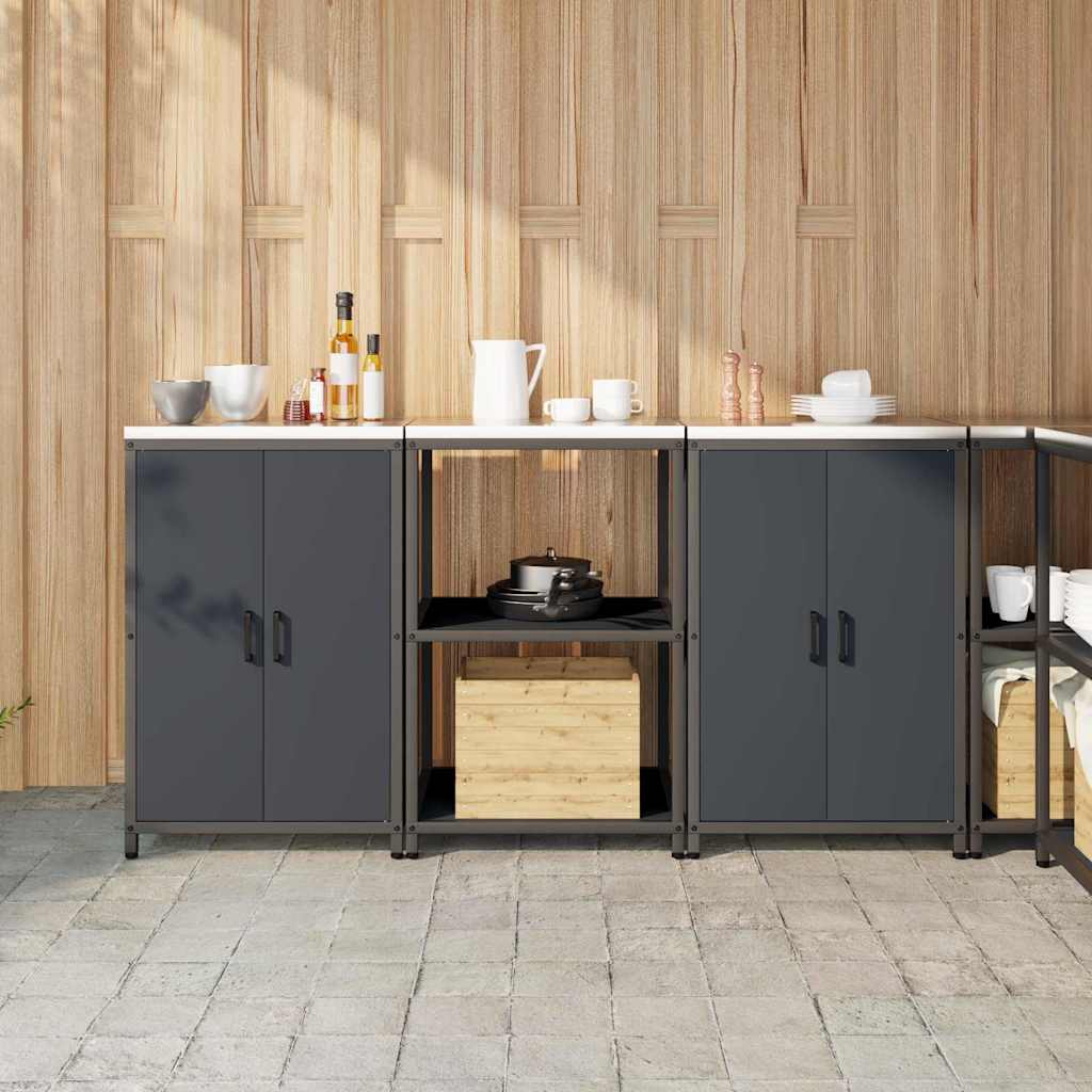 vidaXL Keukenopslag set 3 pcs Zwart 210 x 50 x 92 cm Koudgewalst staal