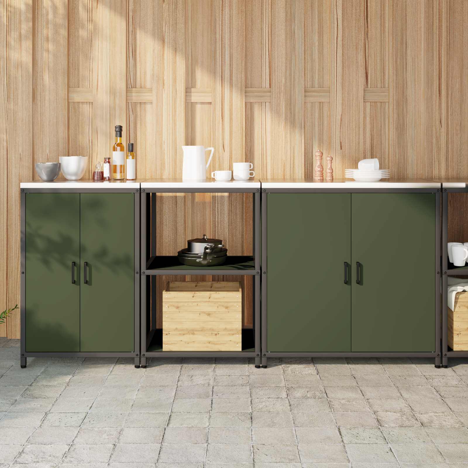 vidaXL Keukenopslag set 3 pcs Zwart 240 x 50 x 92 cm Koudgewalst staal