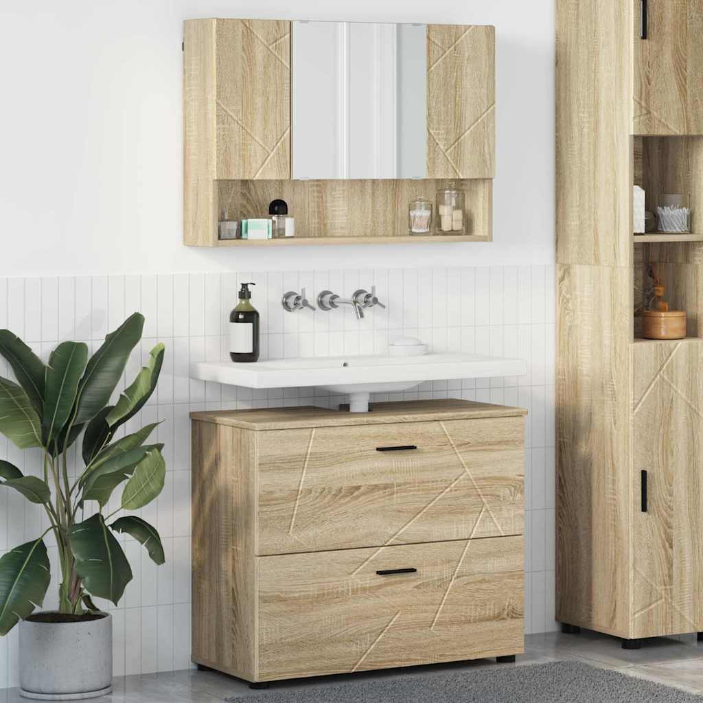 vidaXL Badkamermeubelset 2 pcs Zwart 76,5 x 35 x 64 cm Bewerkt hout