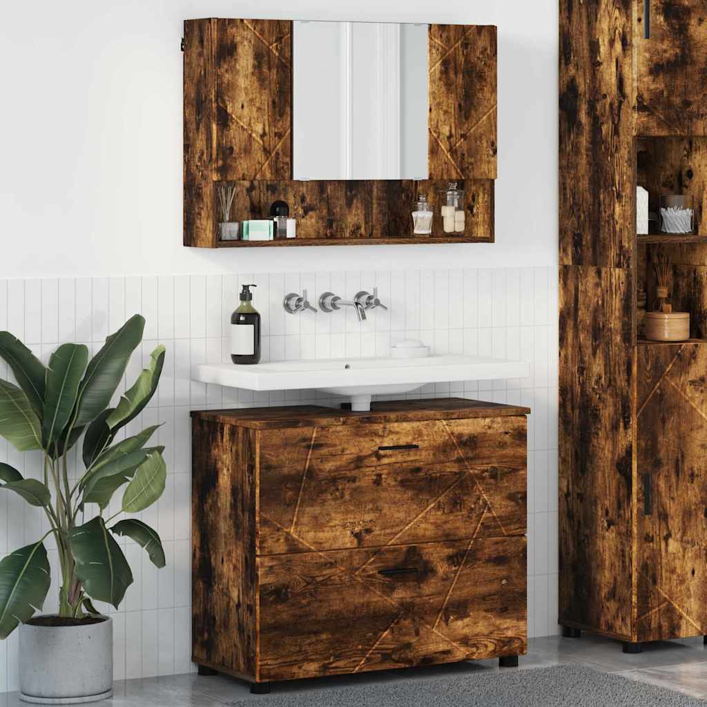 vidaXL Badkamermeubelset 2 pcs Zwart 76,5 x 35 x 64 cm Bewerkt hout