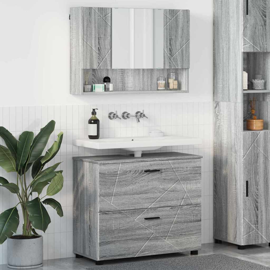 vidaXL Badkamermeubelset 2 pcs Zwart 76,5 x 35 x 64 cm Bewerkt hout