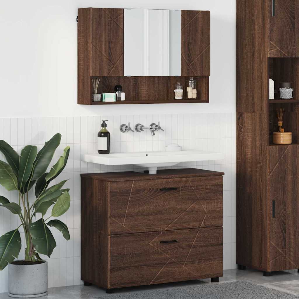 vidaXL Badkamermeubelset 2 pcs Zwart 76,5 x 35 x 64 cm Bewerkt hout