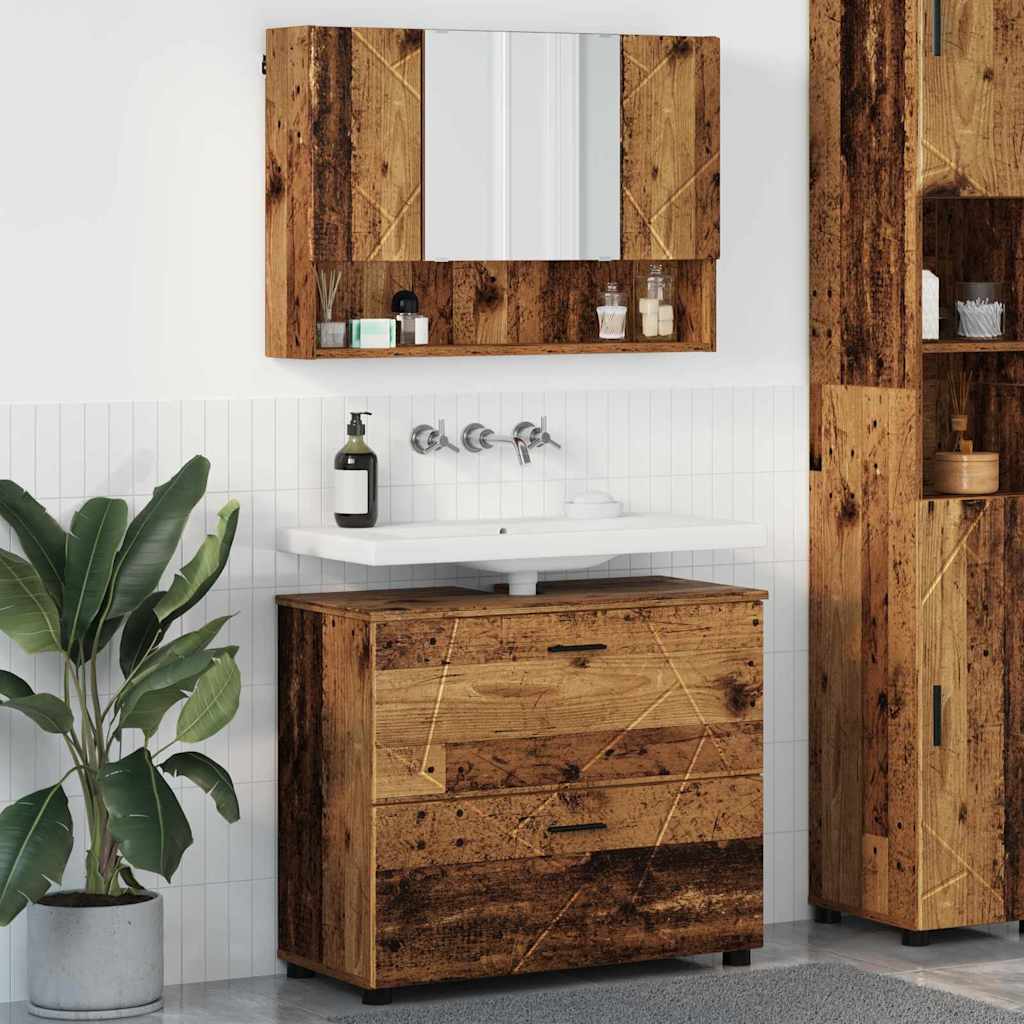 vidaXL Badkamermeubelset 2 pcs Zwart 76,5 x 35 x 64 cm Bewerkt hout