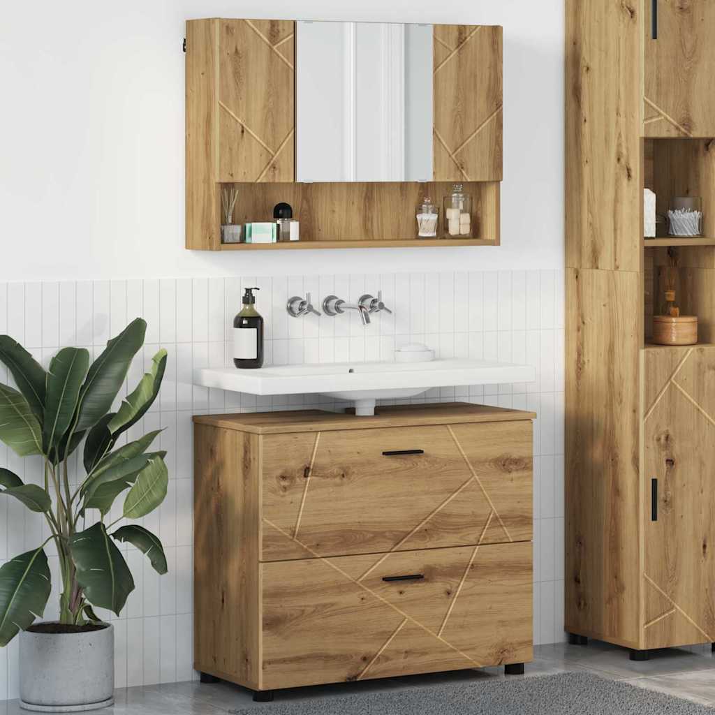 vidaXL Badkamermeubelset 2 pcs Zwart 76,5 x 35 x 64 cm Bewerkt hout