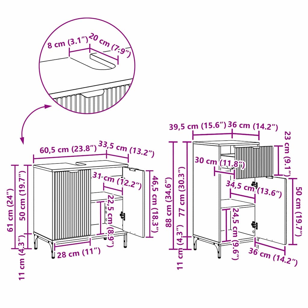 vidaXL Badkamermeubelset 2 pcs Wit 39.5 x 36 x 88 cm Bewerkt hout