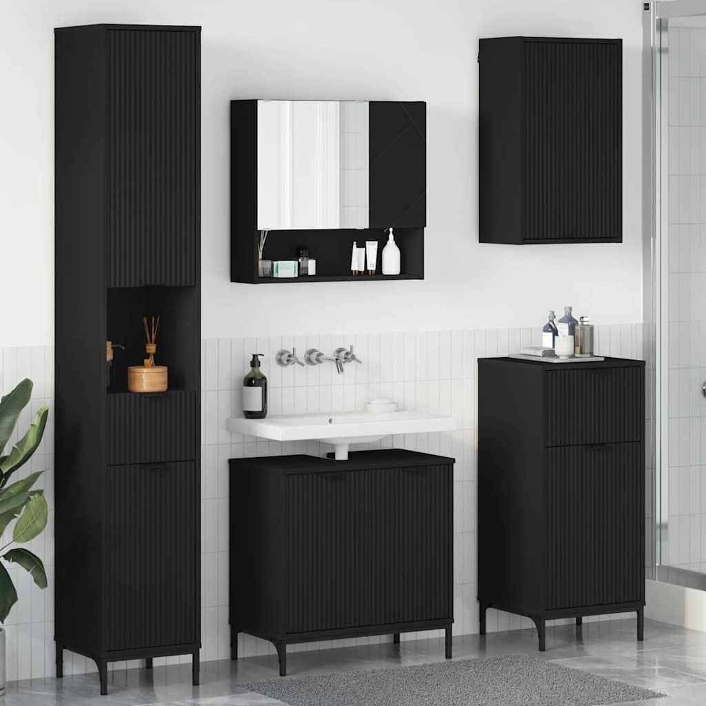 vidaXL Badkamermeubelset met lade Wit Engineered hout, Metaal