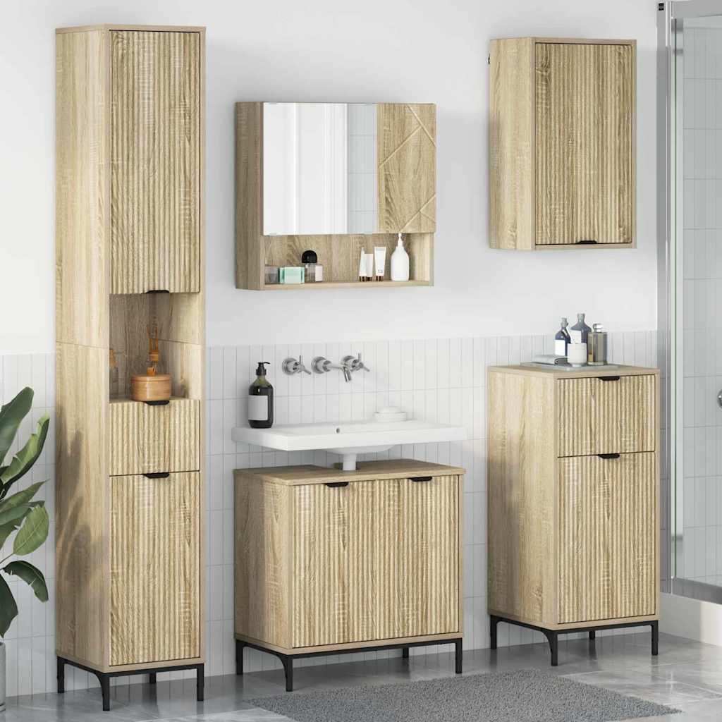 vidaXL Badkamermeubelset met lade Wit Engineered hout, Metaal
