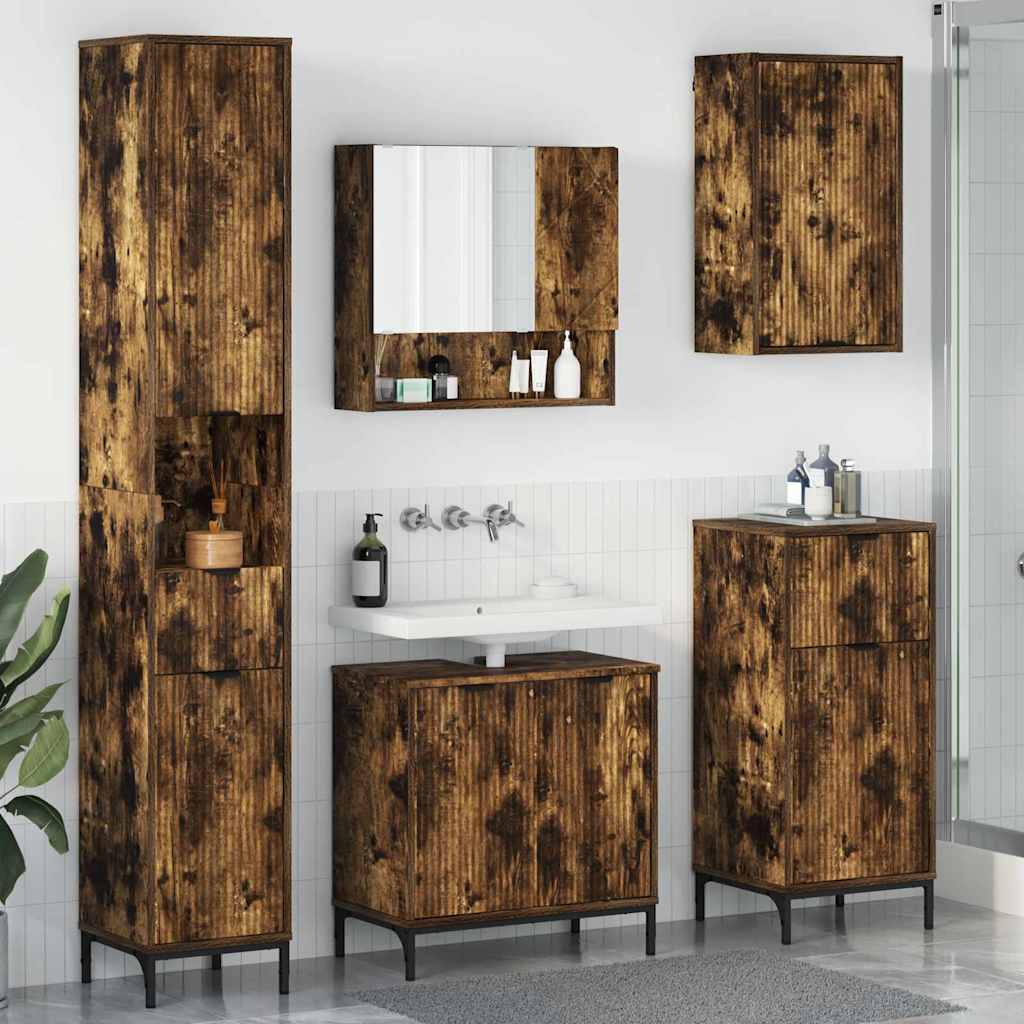 vidaXL Badkamermeubelset met lade Wit Engineered hout, Metaal
