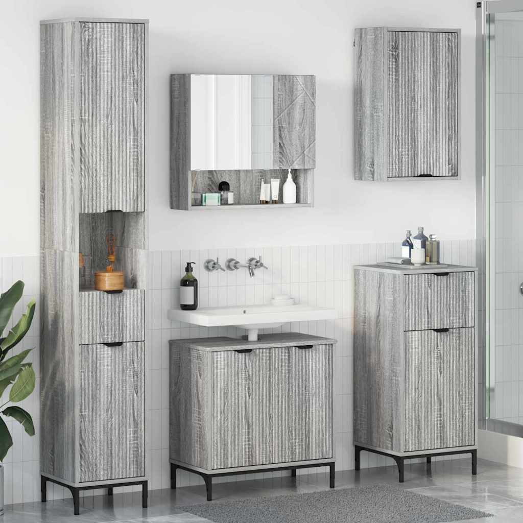 vidaXL Badkamermeubelset met lade Wit Engineered hout, Metaal