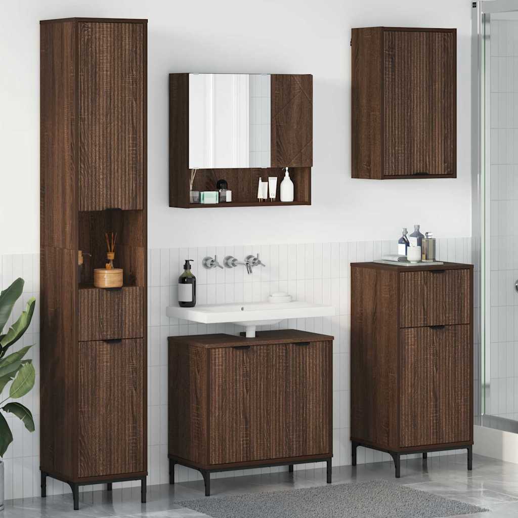 vidaXL Badkamermeubelset met lade Wit Engineered hout, Metaal