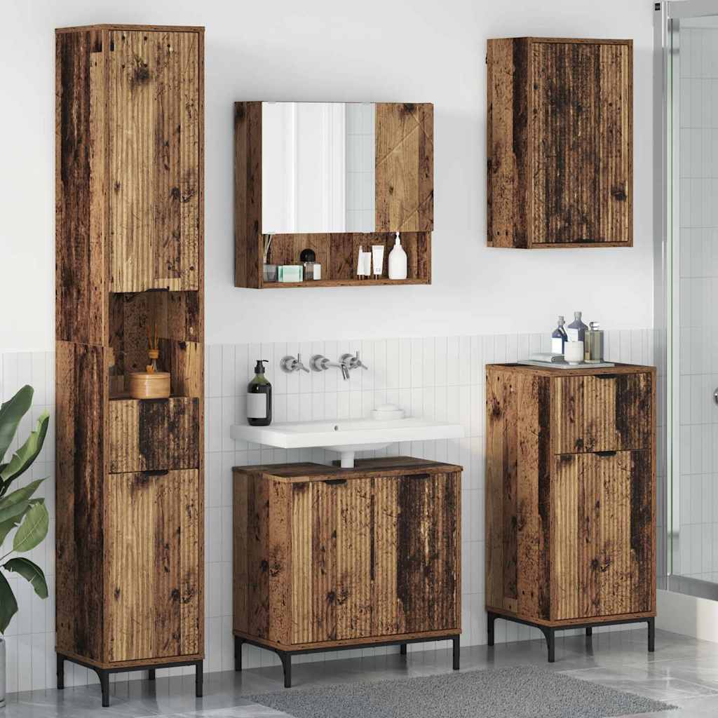 vidaXL Badkamermeubelset met lade Wit Engineered hout, Metaal